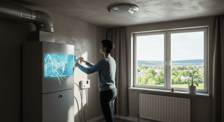 Personne utilisant un thermostat numérique moderne.