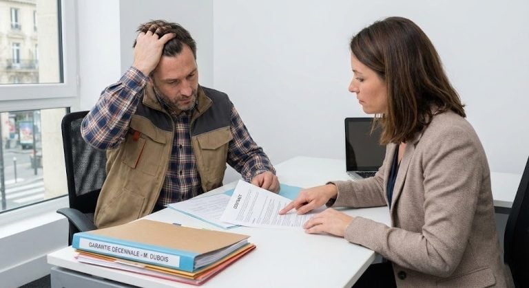 Réunion professionnelle entre deux personnes dans un bureau.