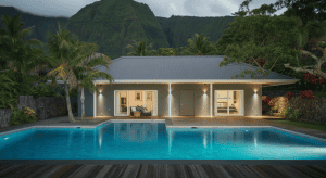 Villa moderne avec piscine et montagnes tropicales