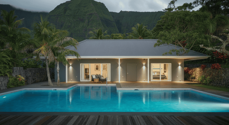 Villa moderne avec piscine et montagnes tropicales