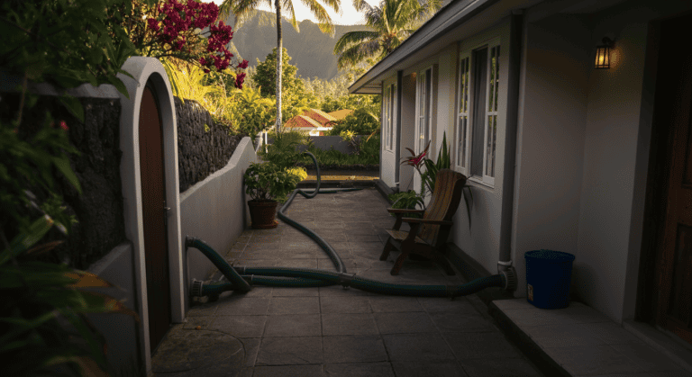 Tuyaux d’évacuation le long d’une maison tropicale