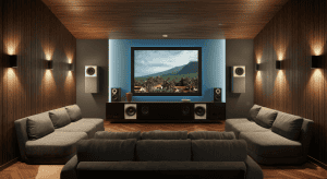 Salle home cinéma moderne avec grand écran
