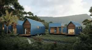 Trois cabanes modernes en pleine nature tropicale