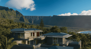 Maison moderne avec vue montagne et océan