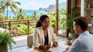Entretien professionnel face à l’océan tropical