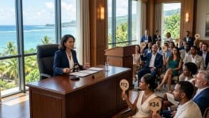 Vente aux enchères face à l’océan tropical