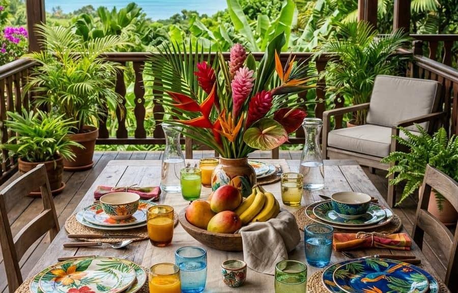 L&rsquo;art de la table tropical : Vaisselle colorée et sets tressés