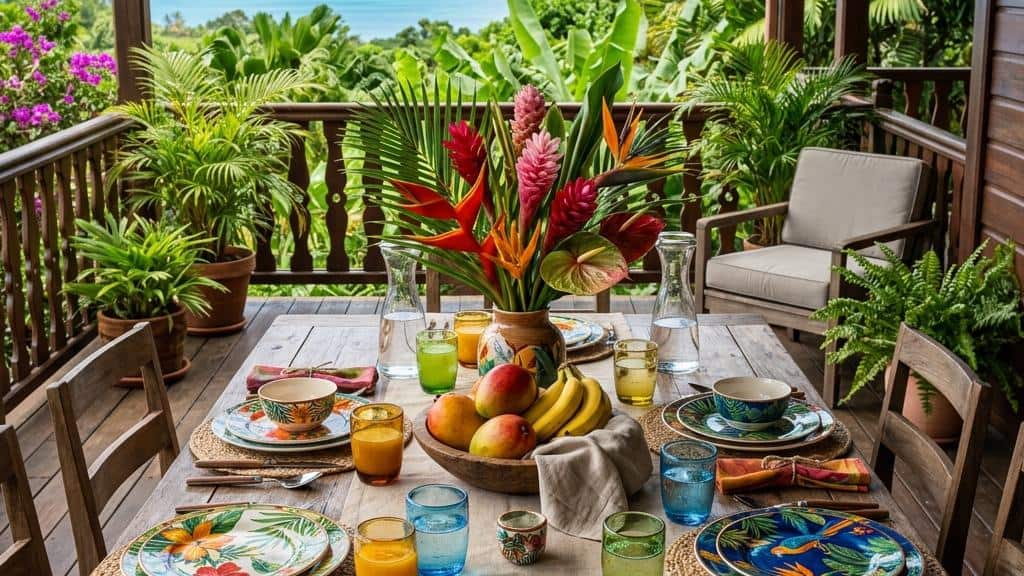 L&rsquo;art de la table tropical : Vaisselle colorée et sets tressés